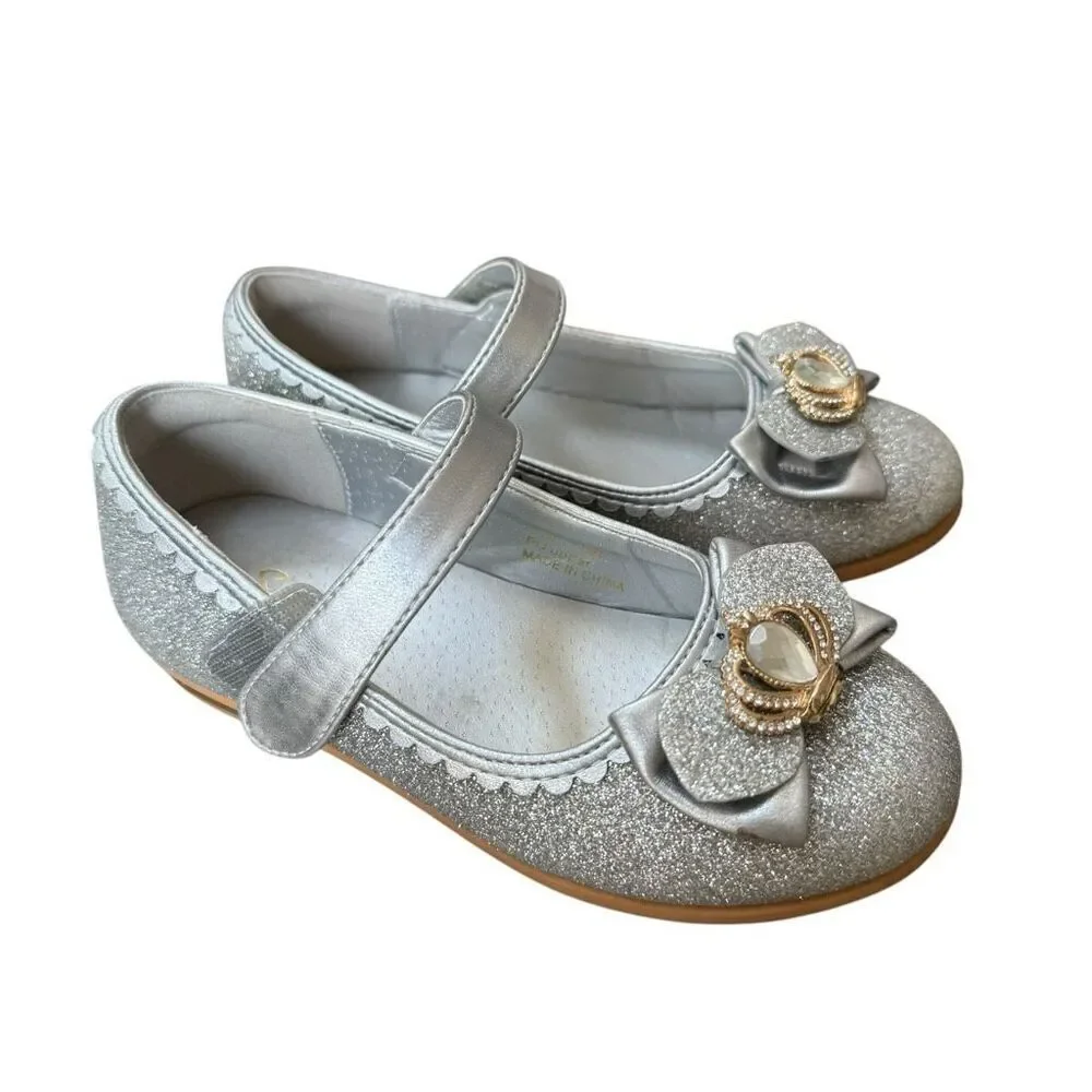 Stelle Slver Gliter Girls Dress Party Wedding Shoes Low Heel Mary Jane 11